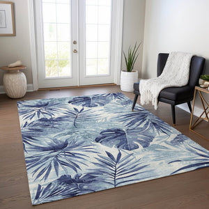 HomeRoots 8' X 10' Blue Floral Area Rug – Washable, Stain-Resistant, Non-Slip, Perfect for Indoor & Outdoor Use! 624004