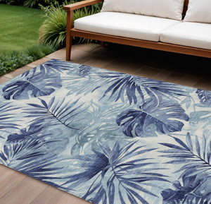 HomeRoots 9' x 12' Durable Blue and Ivory Floral Area Rug – Washable, Perfect for Indoor and Outdoor Spaces! 624005