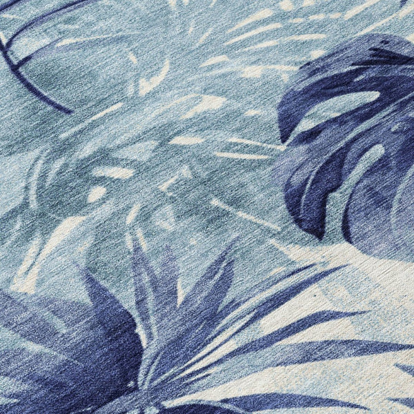 HomeRoots 9' x 12' Durable Blue and Ivory Floral Area Rug – Washable, Perfect for Indoor and Outdoor Spaces! 624005