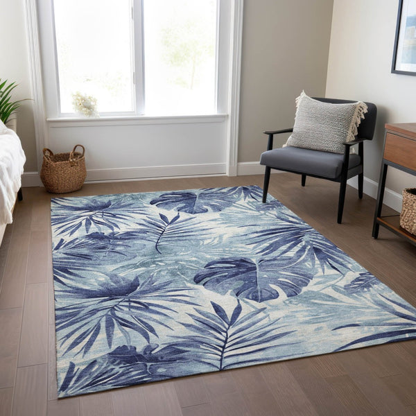 HomeRoots 10' Blue and Ivory Floral Washable Area Rug - Durable Indoor/Outdoor Design for High-Traffic Spaces 624006