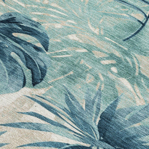 HomeRoots 5' Teal Blue and Ivory Floral Area Rug – Washable, Durable, Indoor/Outdoor Perfect for High-Traffic Spaces 624008