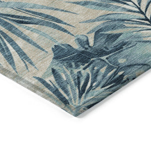 HomeRoots 10' Teal Blue & Ivory Floral Washable Area Rug - Durable, Stylish & Perfect for Indoor/Outdoor Spaces 624012