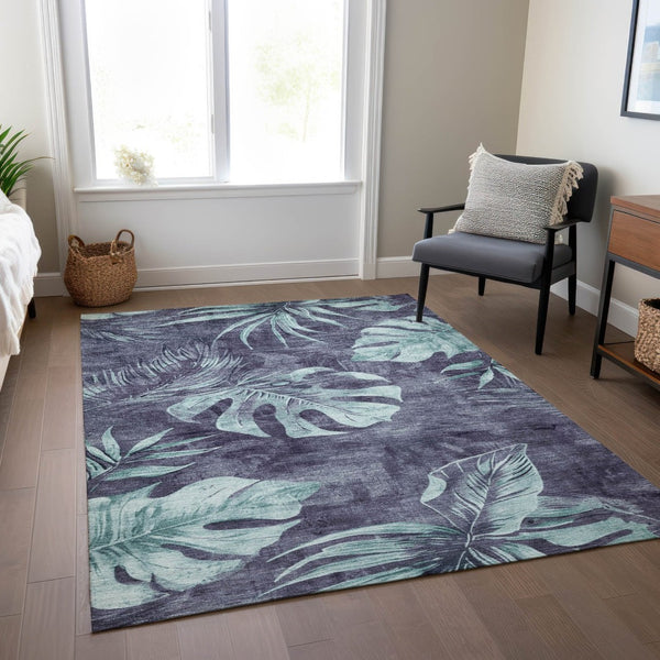 HomeRoots 5' Blue and Mint Green Floral Rug - Stylish, Washable Area Rug for Indoor and Outdoor Use, 5' x 8' 624020
