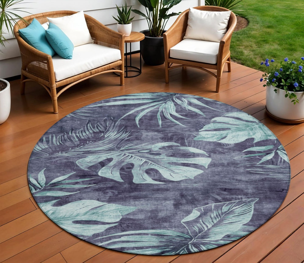 HomeRoots 8' Vibrant Blue and Mint Green Floral Area Rug – Washable, Durable, Perfect for Indoor & Outdoor Use 624021