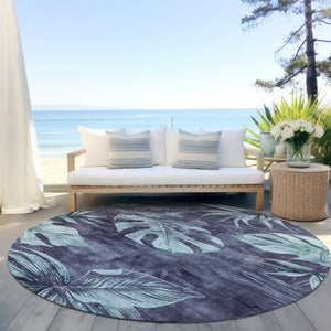 HomeRoots 8' Vibrant Blue and Mint Green Floral Area Rug – Washable, Durable, Perfect for Indoor & Outdoor Use 624021