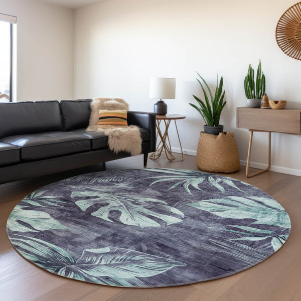 HomeRoots 8' Vibrant Blue and Mint Green Floral Area Rug – Washable, Durable, Perfect for Indoor & Outdoor Use 624021