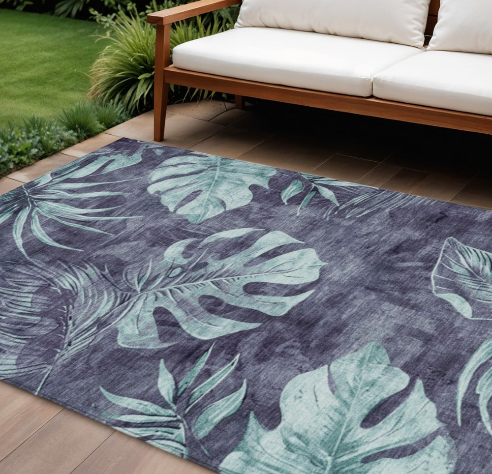HomeRoots 8' X 10' Blue & Mint Green Floral Area Rug – Washable, Durable, Indoor/Outdoor Charm for Any Space! 624022