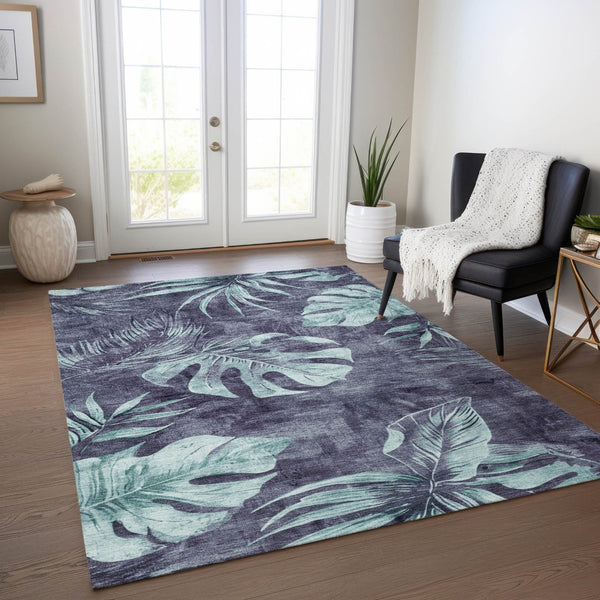 HomeRoots 9' X 12' Blue & Mint Green Floral Area Rug - Washable, Durable, Perfect for Indoor & Outdoor Spaces! 624023