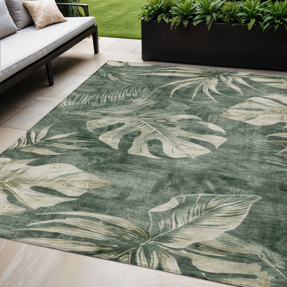 HomeRoots 5' X 8' Stylish Fern Green & Sage Floral Washable Rug – Perfect for Indoor & Outdoor Spaces! 624026