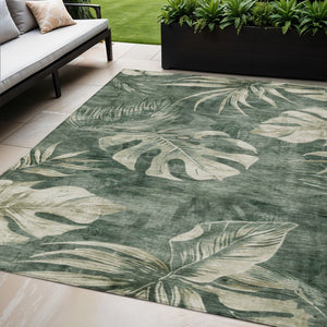 HomeRoots 5' X 8' Stylish Fern Green & Sage Floral Washable Rug – Perfect for Indoor & Outdoor Spaces! 624026