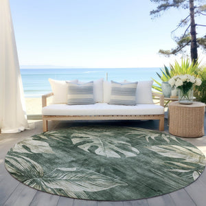 HomeRoots 8' Stylish Fern Green & Sage Round Floral Washable Rug for Indoor/Outdoor Spaces - Durable & Chic! 624027