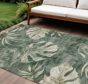 HomeRoots 8' X 10' Fern Green & Sage Floral Area Rug – Durable, Washable, Indoor/Outdoor, Stain-Resistant Charm 624028