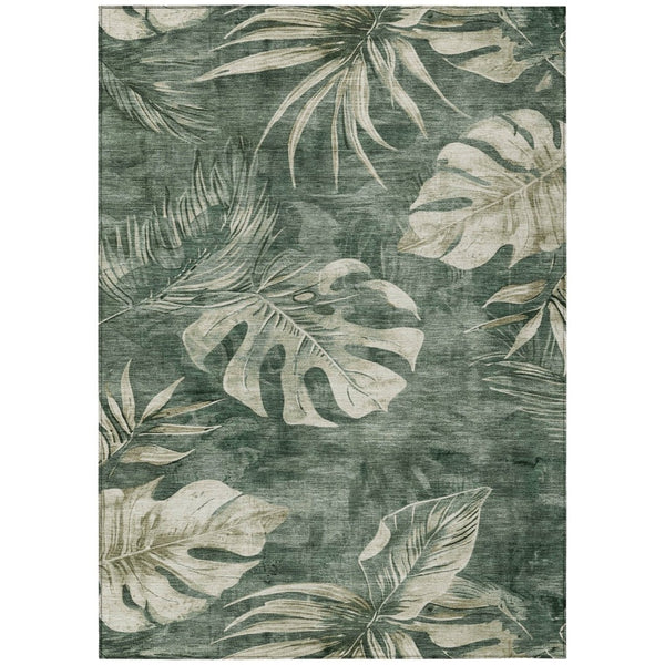 HomeRoots 8' X 10' Fern Green & Sage Floral Area Rug – Durable, Washable, Indoor/Outdoor, Stain-Resistant Charm 624028