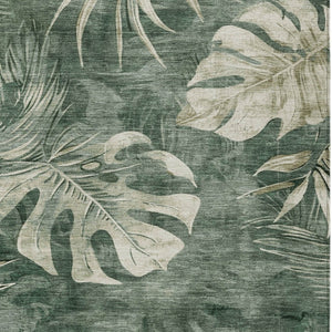 HomeRoots 9' X 12' Floral Area Rug in Fern Green & Sage - Washable, Durable for Indoor & Outdoor Use 624029