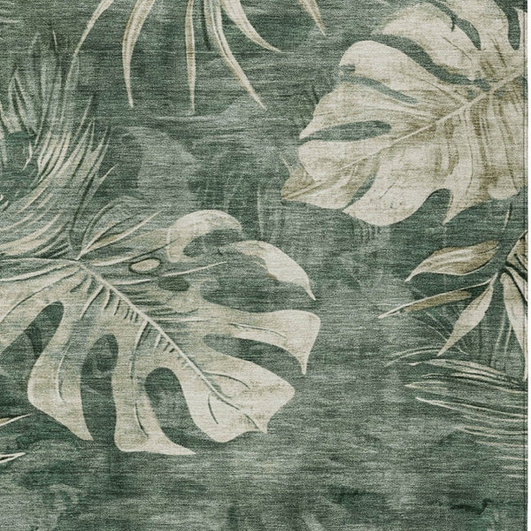 HomeRoots 9' X 12' Floral Area Rug in Fern Green & Sage - Washable, Durable for Indoor & Outdoor Use 624029