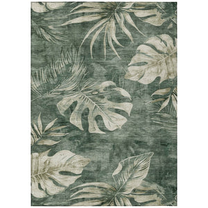 HomeRoots 9' X 12' Floral Area Rug in Fern Green & Sage - Washable, Durable for Indoor & Outdoor Use 624029