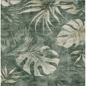 HomeRoots 10' X 14' Fern Green Floral Area Rug - Washable, Durable, Indoor/Outdoor Design for Homes & Patios 624030