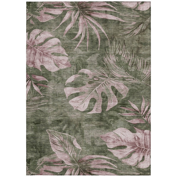 HomeRoots 5' X 8' Olive Green Floral Area Rug - Washable, Durable, Stylish Decor for Indoor & Outdoor Spaces 624032
