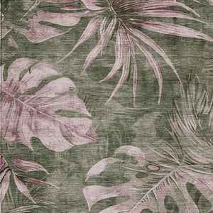 HomeRoots 5' X 8' Olive Green Floral Area Rug - Washable, Durable, Stylish Decor for Indoor & Outdoor Spaces 624032