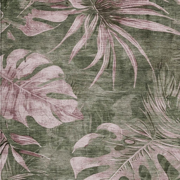 HomeRoots 5' X 8' Olive Green Floral Area Rug - Washable, Durable, Stylish Decor for Indoor & Outdoor Spaces 624032