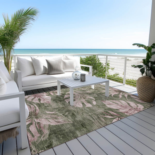 HomeRoots 5' X 8' Olive Green Floral Area Rug - Washable, Durable, Stylish Decor for Indoor & Outdoor Spaces 624032