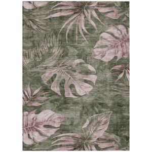 HomeRoots 5' X 8' Olive Green Floral Area Rug - Washable, Durable, Stylish Decor for Indoor & Outdoor Spaces 624032