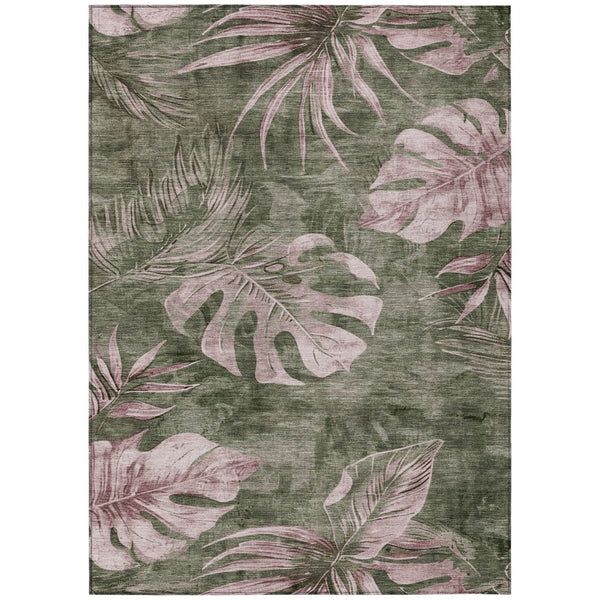 HomeRoots 5' X 8' Olive Green Floral Area Rug - Washable, Durable, Stylish Decor for Indoor & Outdoor Spaces 624032