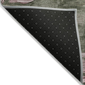 HomeRoots 5' X 8' Olive Green Floral Area Rug - Washable, Durable, Stylish Decor for Indoor & Outdoor Spaces 624032