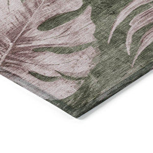 HomeRoots 8' Round Floral Area Rug in Olive Green & Blush - Washable, Durable, Indoor/Outdoor Charm & Style 624033