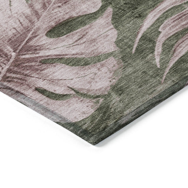 HomeRoots 8' Round Floral Area Rug in Olive Green & Blush - Washable, Durable, Indoor/Outdoor Charm & Style 624033