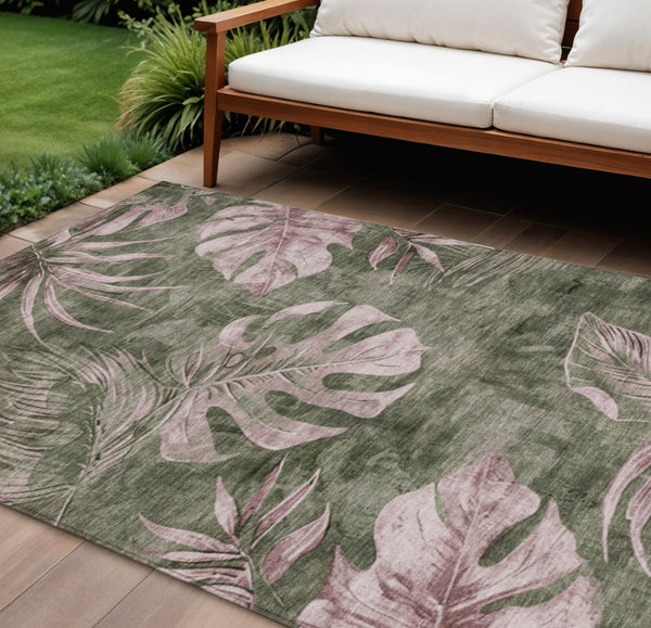 HomeRoots 8' X 10' Olive Green and Blush Floral Area Rug – Washable, Durable, Perfect for Indoor/Outdoor Use! 624034
