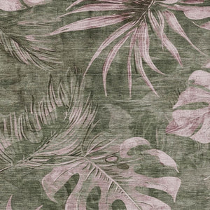 HomeRoots 9' Olive Green and Blush Floral Area Rug – Washable, Durable, Perfect for Indoor and Outdoor Use! 624035
