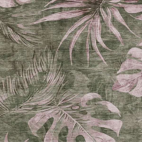 HomeRoots 9' Olive Green and Blush Floral Area Rug – Washable, Durable, Perfect for Indoor and Outdoor Use! 624035