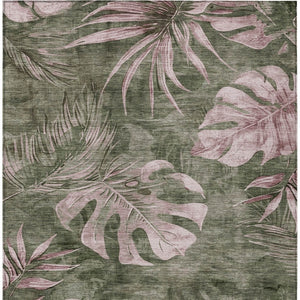 HomeRoots 10' Olive Green and Blush Floral Area Rug - Washable, Durable, Indoor/Outdoor, Perfect for High-Traffic Spaces 624036