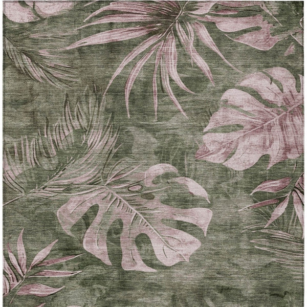 HomeRoots 10' Olive Green and Blush Floral Area Rug - Washable, Durable, Indoor/Outdoor, Perfect for High-Traffic Spaces 624036
