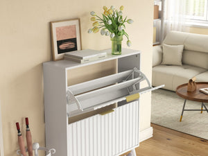 English Elm Efficient Narrow Tipping Bucket Cabinet Solid Wood Legs Carved Panels Slim Home Storage W2948P384533