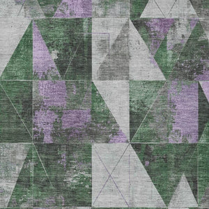 HomeRoots 5' Emerald and Purple Geometric Washable Area Rug - Stylish Indoor/Outdoor Accent for Any Space! 624044