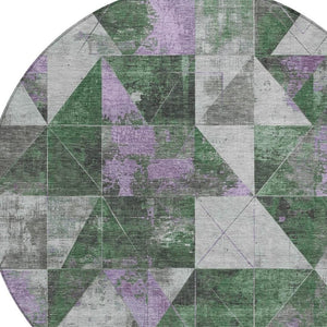 HomeRoots 8' Emerald & Purple Geometric Washable Round Area Rug - Durable, Stylish, Indoor/Outdoor Perfect! 624045