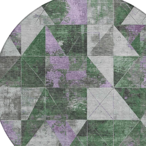 HomeRoots 8' Emerald & Purple Geometric Washable Round Area Rug - Durable, Stylish, Indoor/Outdoor Perfect! 624045