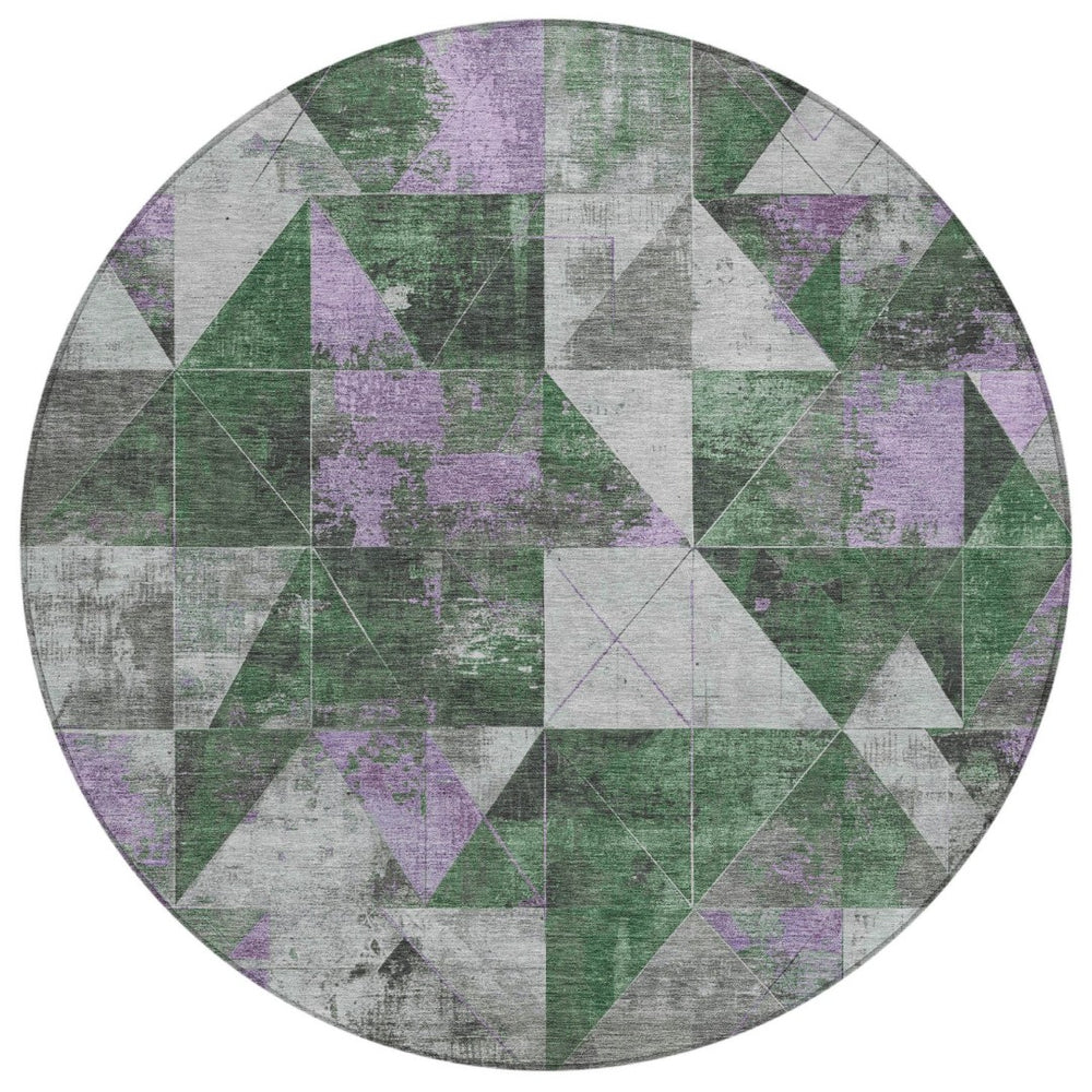 HomeRoots 8' Emerald & Purple Geometric Washable Round Area Rug - Durable, Stylish, Indoor/Outdoor Perfect! 624045