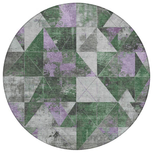 HomeRoots 8' Emerald & Purple Geometric Washable Round Area Rug - Durable, Stylish, Indoor/Outdoor Perfect! 624045