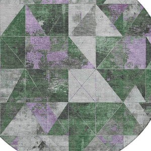 HomeRoots 8' Emerald & Purple Geometric Washable Round Area Rug - Durable, Stylish, Indoor/Outdoor Perfect! 624045
