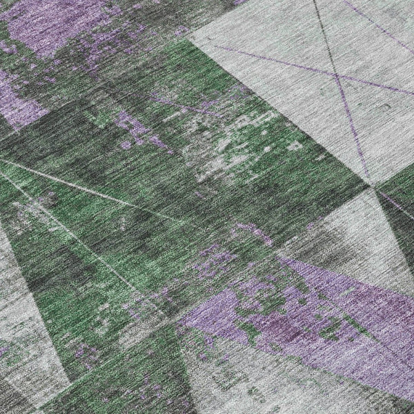 HomeRoots 8' Emerald & Purple Geometric Washable Round Area Rug - Durable, Stylish, Indoor/Outdoor Perfect! 624045