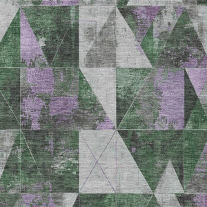 HomeRoots 9' X 12' Emerald & Purple Geometric Washable Area Rug - Stylish, Durable, Indoor/Outdoor Use! 624047