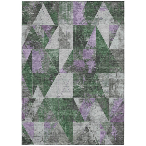 HomeRoots 9' X 12' Emerald & Purple Geometric Washable Area Rug - Stylish, Durable, Indoor/Outdoor Use! 624047