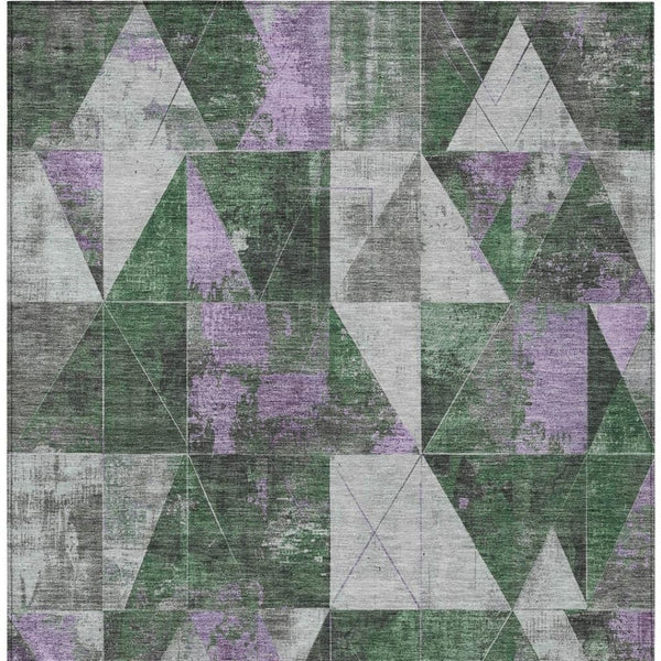 HomeRoots 10' Emerald & Purple Geometric Washable Area Rug – Durable, Stylish for Indoor & Outdoor Spaces! 624048