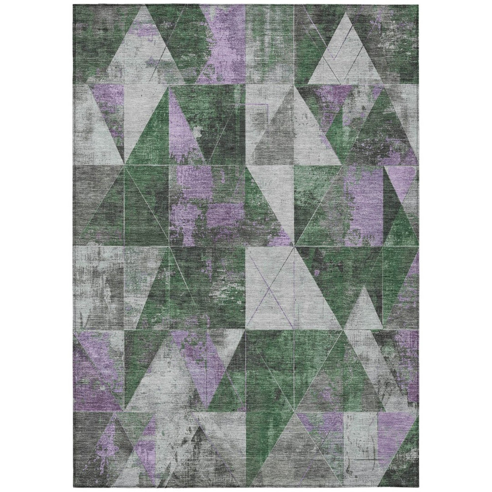 HomeRoots 10' Emerald & Purple Geometric Washable Area Rug – Durable, Stylish for Indoor & Outdoor Spaces! 624048