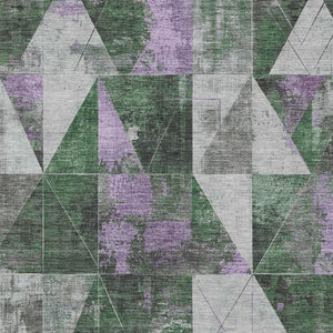 HomeRoots 10' Emerald & Purple Geometric Washable Area Rug – Durable, Stylish for Indoor & Outdoor Spaces! 624048