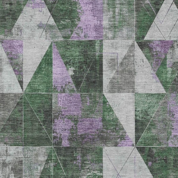 HomeRoots 10' Emerald & Purple Geometric Washable Area Rug – Durable, Stylish for Indoor & Outdoor Spaces! 624048