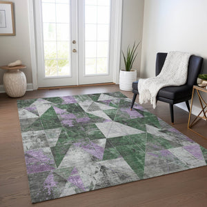 HomeRoots 10' Emerald & Purple Geometric Washable Area Rug – Durable, Stylish for Indoor & Outdoor Spaces! 624048